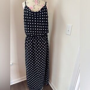 Black polka dots Sleeveless Spaghetti Strap Maxi Sundress